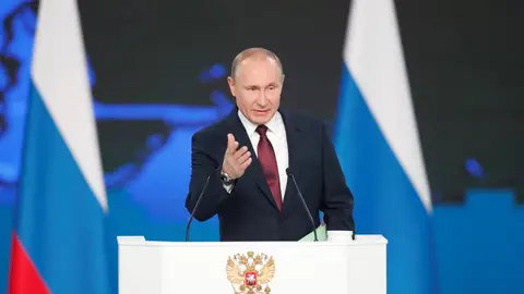 El presidente ruso, Vladimir Putin, presenta su informe anual sobre el estado de la nación ante el Parlamento en Moscú (Rusia). El presidente ruso, Vladimir Putin, presenta su informe anual sobre el estado de la nación ante el Parlamento en Moscú (Rusia).