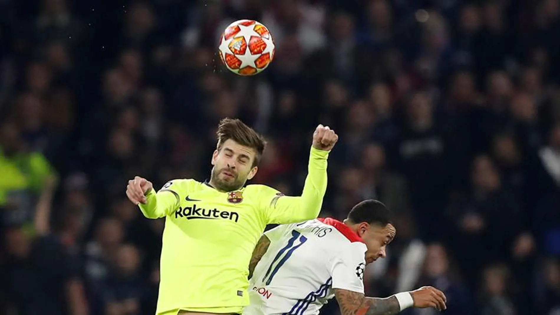 Gerard Piqué, en un encuentro ante el Olympique de Lyon. Gerard Piqué, en un encuentro ante el Olympique de Lyon.