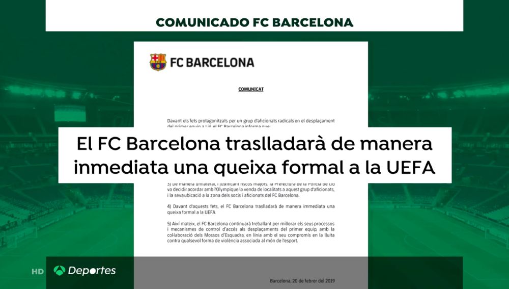 El Barcelona enviará una queja a la UEFA por la presencia de los Boixos en Lyon: asegura que viajaron por sus propios medios