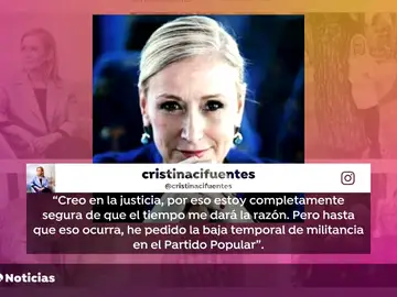 Cristina Cifuentes pide la baja temporal de militancia en el PP Cristina Cifuentes pide la baja temporal de militancia en el PP