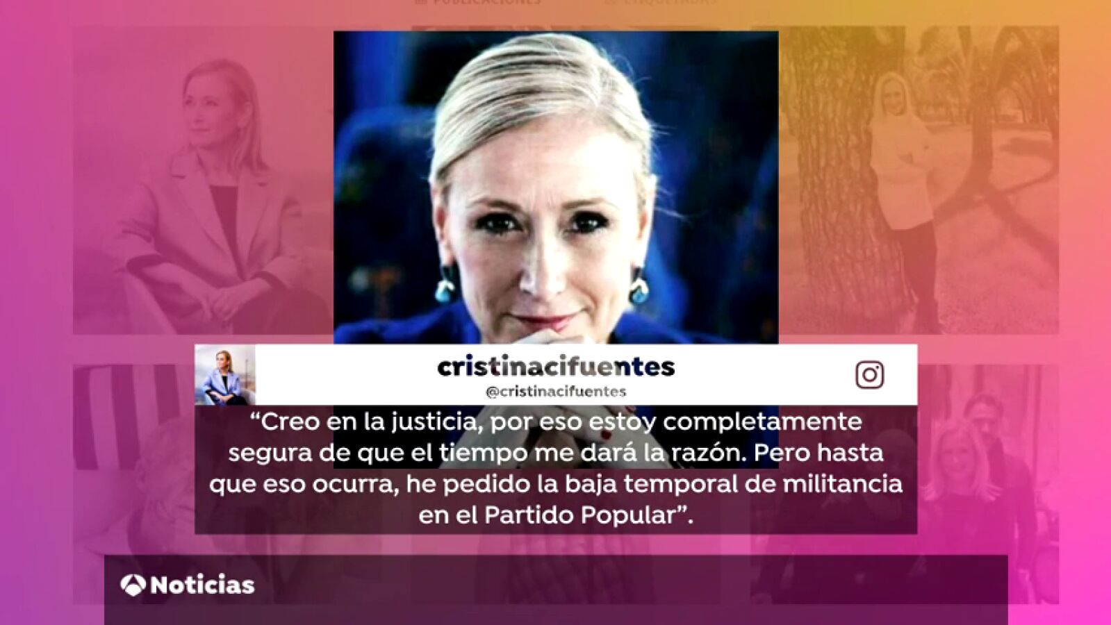 Cristina Cifuentes pide la baja temporal de militancia en el PP 