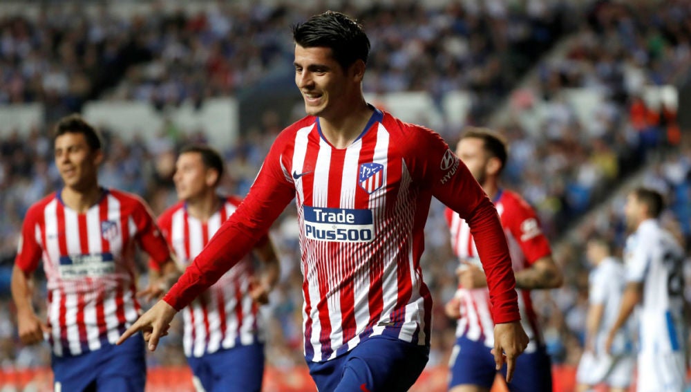 Álvaro Morata celebra un gol con el Atlético