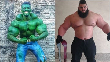 El 'Hulk' brasileño, Romario dos Santos Alves, y el 'Hulk iraní, Sajad Gharibi