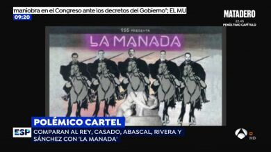 Polémica en Olot por un cartel en el que se compara con 'La Manada' al Rey a Sánchez, a Casado, a Rivera y a Abascal