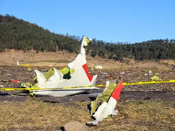 Imagen de los restos del Boeing 737 de Etiopía Airlines esparcidos en el suelo Imagen de los restos del Boeing 737 de Etiopía Airlines esparcidos en el suelo