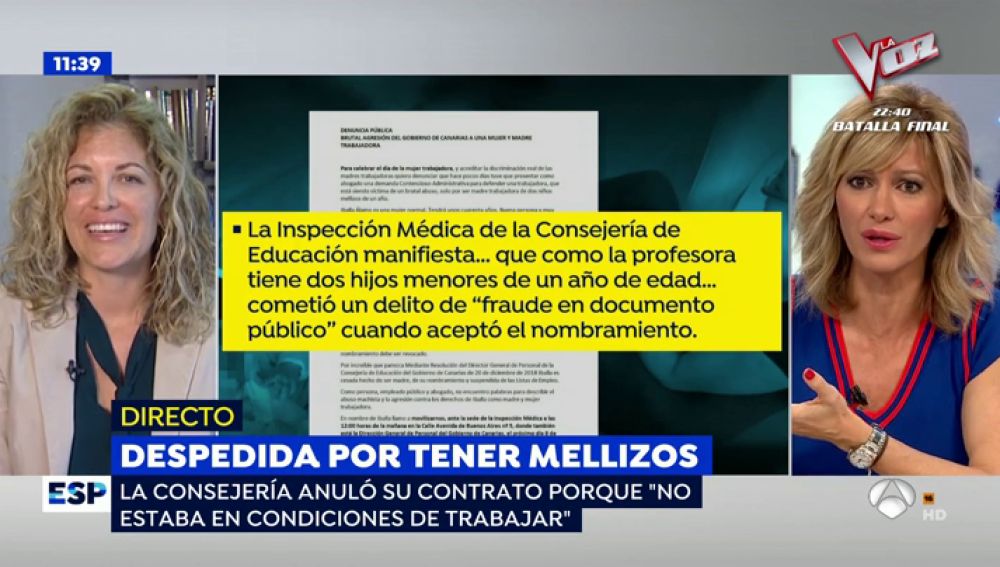  La profesora despedida después de tener mellizos