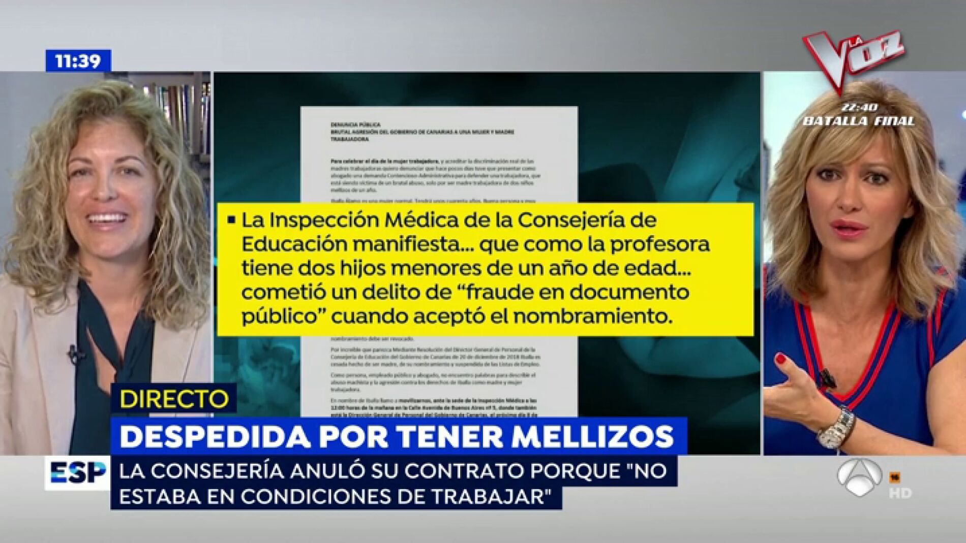  La profesora despedida despu&eacute;s de tener mellizos