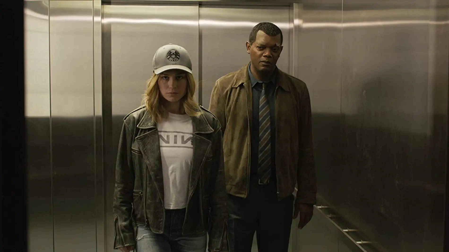 Brie Larson y Samuel L. Jackson en 'Capitana Marvel'