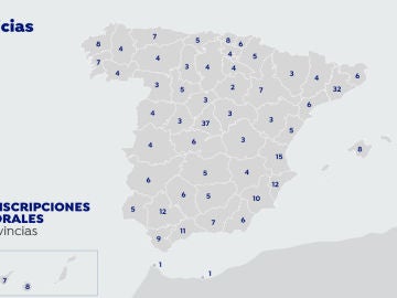 Mapa de las circunscripciones electorales en España