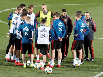 Los jugadores españoles, durante un entrenamiento con la Selección Los jugadores españoles, durante un entrenamiento con la Selección