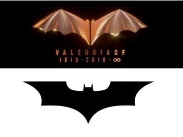 Logo del centenario del Valencia (arriba) y uno de los logos de Batman. 