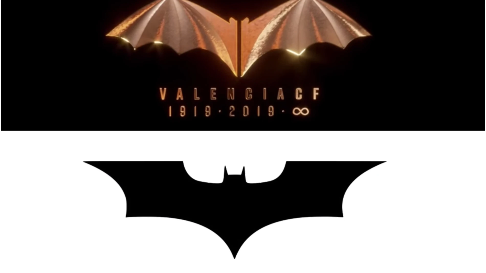 Logo del centenario del Valencia (arriba) y uno de los logos de Batman. Logo del centenario del Valencia (arriba) y uno de los logos de Batman.