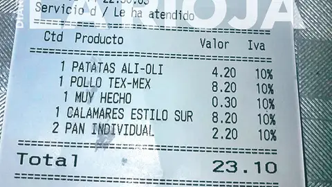 La factura del restaurante de Logroño La factura del restaurante de Logroño