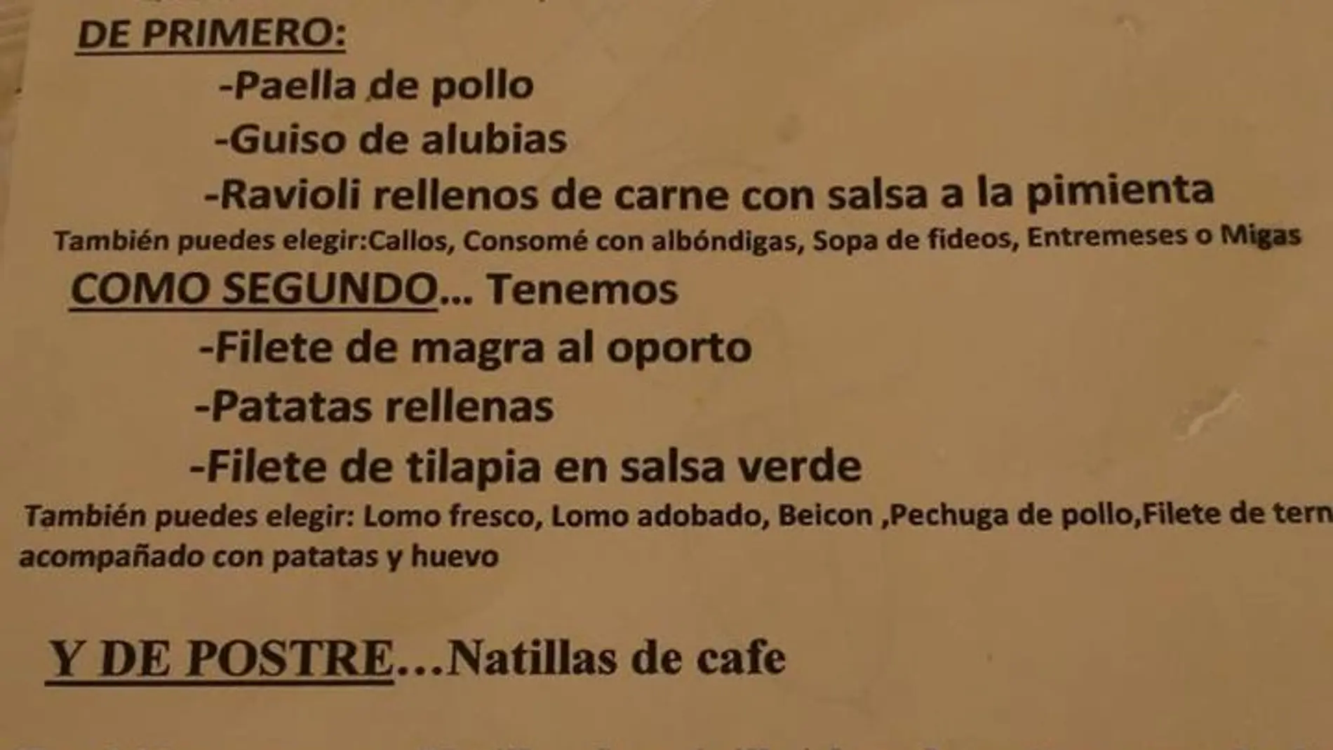 El menú en el que aparece el chiste El menú en el que aparece el chiste