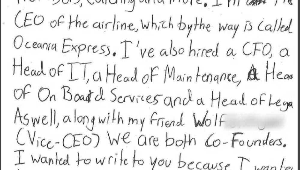 Carta del niño a la aerolínea