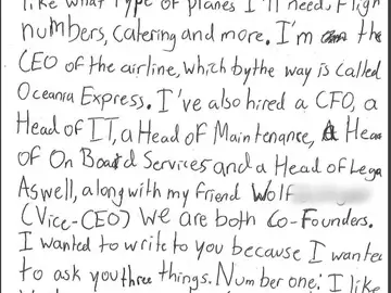 Carta del niño a la aerolínea Carta del niño a la aerolínea
