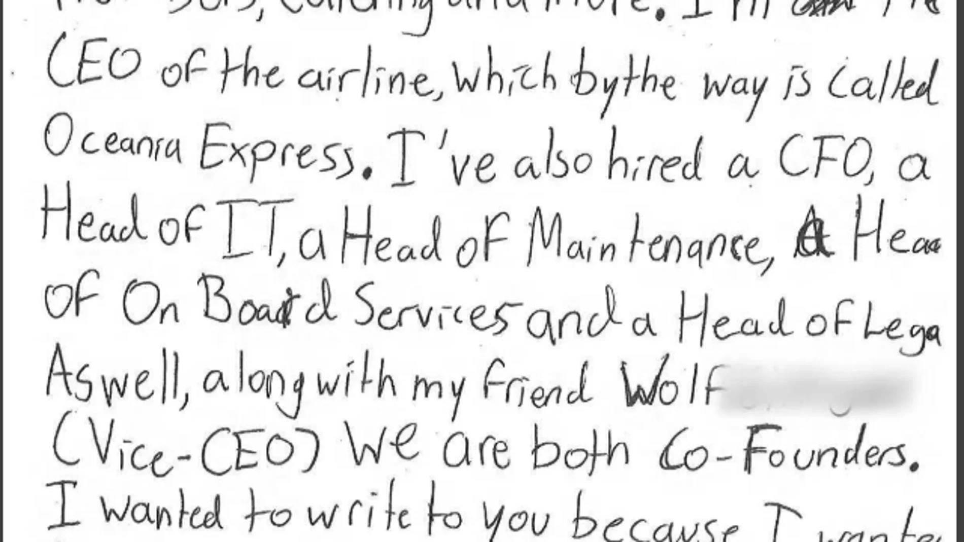 Carta del niño a la aerolínea Carta del niño a la aerolínea