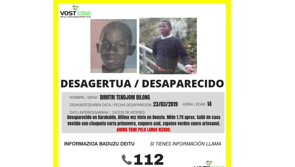 Imagen del menor desaparecido