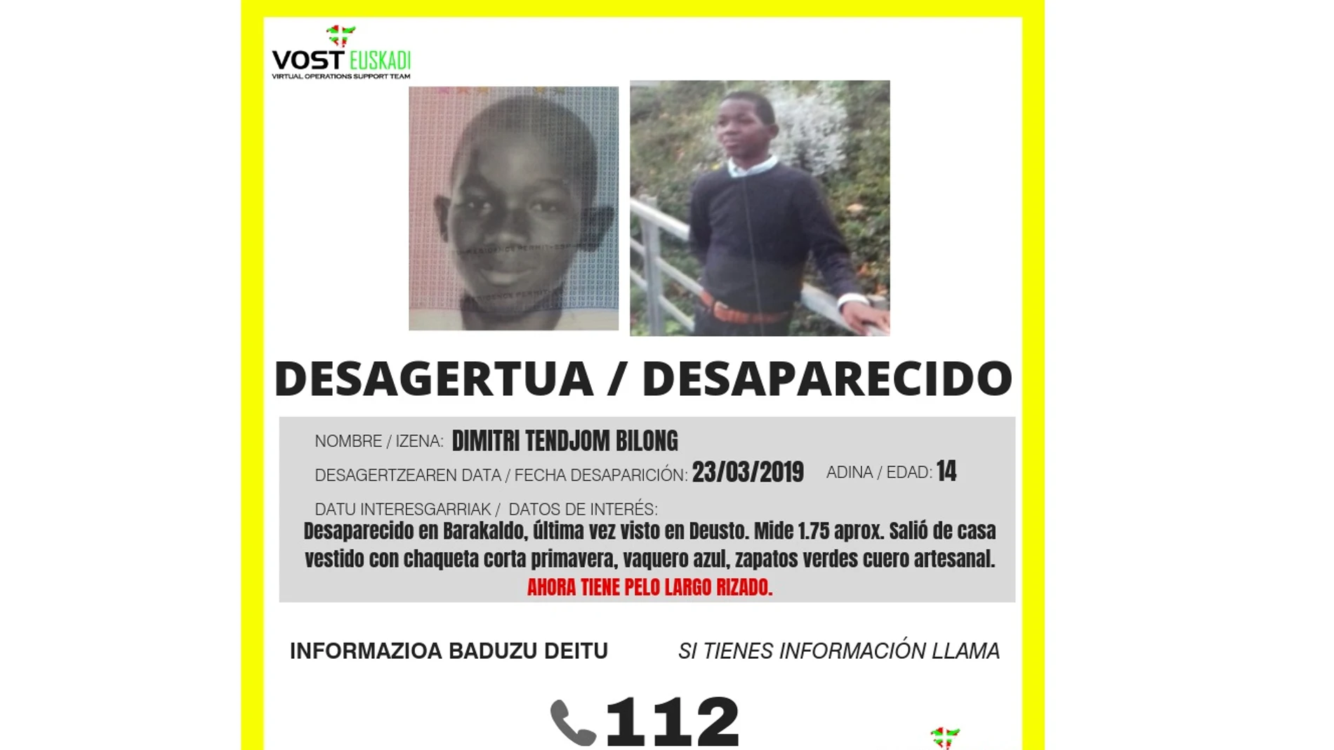 Imagen del menor desaparecido Imagen del menor desaparecido