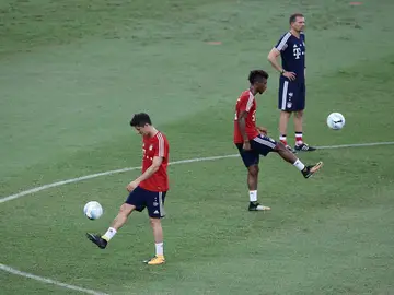 Robert Lewandowski y Kingsley Coman en un entrenamiento Robert Lewandowski y Kingsley Coman en un entrenamiento