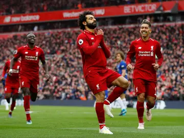 Salah celebra su golazo contra el Chelsea Salah celebra su golazo contra el Chelsea