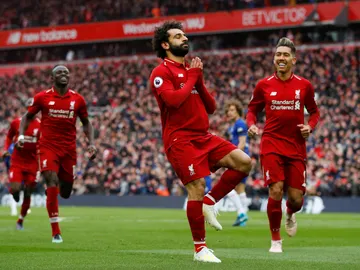 Salah celebra su golazo contra el Chelsea Salah celebra su golazo contra el Chelsea