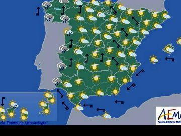 Mapa del tiempo significativo para este miércoles elaborado por la AEMET