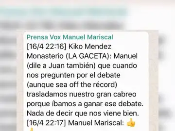 Mensaje de Whatsapp de Vox Mensaje de Whatsapp de Vox