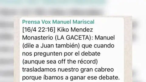 Mensaje de Whatsapp de Vox Mensaje de Whatsapp de Vox