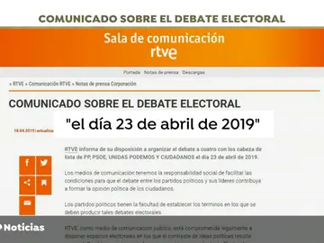 RTVE cede a las presiones de Sánchez y convoca el debate a cuatro el mismo día que Atresmedia RTVE cede a las presiones de Sánchez y convoca el debate a cuatro el mismo día que Atresmedia