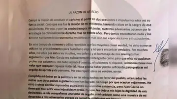 La carta que dejó Alan García antes de quitarse la vida La carta que dejó Alan García antes de quitarse la vida