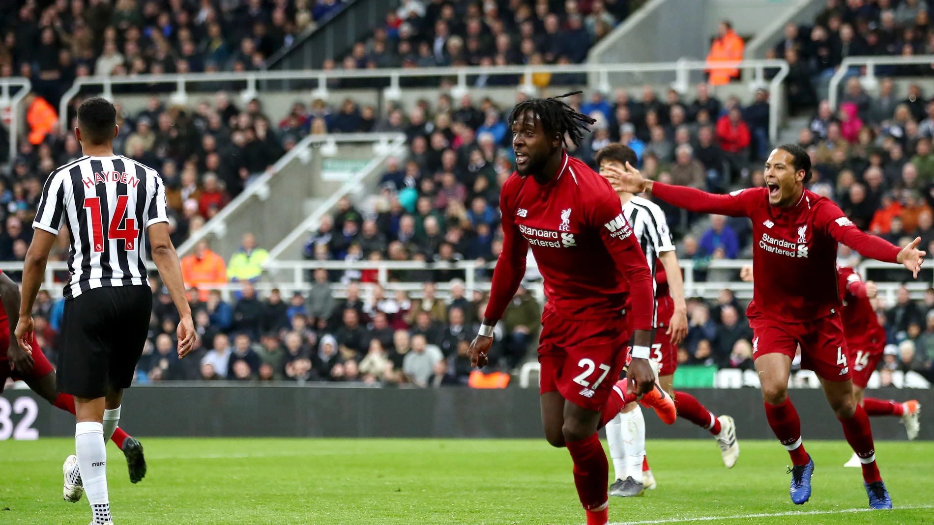 Origi celebra su gol con el Liverpool Origi celebra su gol con el Liverpool