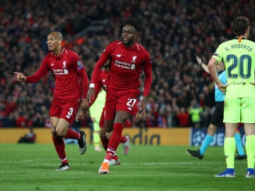 Origi celebra el 4-0 contra el Barcelona