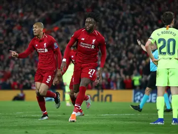 Origi celebra el 4-0 contra el Barcelona Origi celebra el 4-0 contra el Barcelona