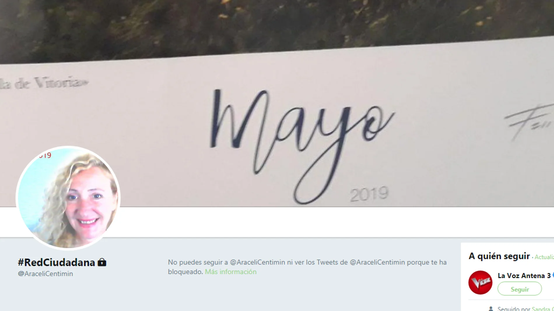 Araceli también ha bloqueado a la cuenta de Twitter de Antena3Noticias Araceli también ha bloqueado a la cuenta de Twitter de Antena3Noticias