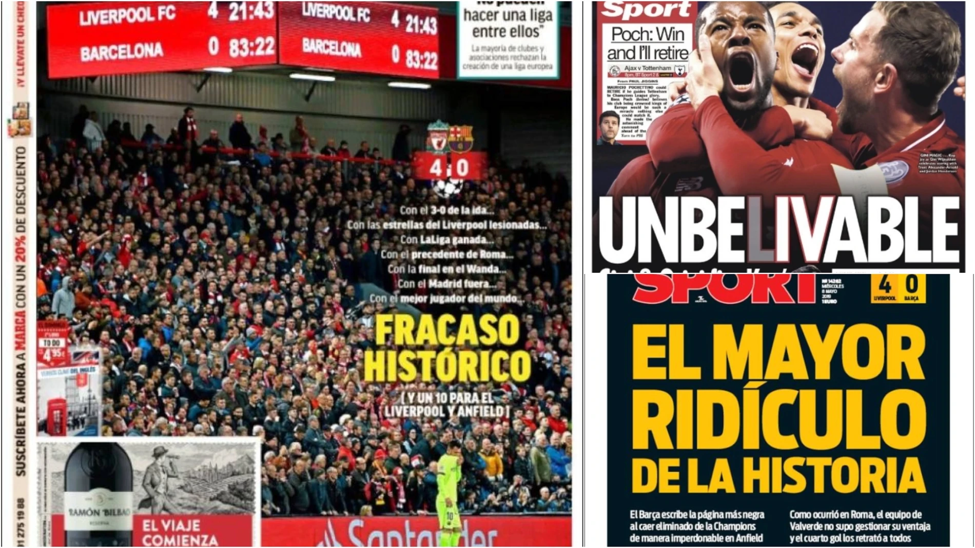 Portadas de prensa con la eliminación del Barcelona Portadas de prensa con la eliminación del Barcelona