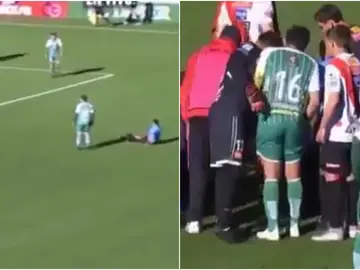 Un árbitro boliviano se desploma en pleno partido Un árbitro boliviano se desploma en pleno partido