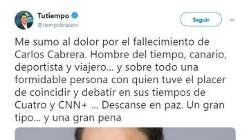 Roberto Brasero se despide del meteorólogo Carlos Cabrera tras su muerte