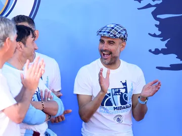 Pep Guardiola, en la celebración del Manchester City Pep Guardiola, en la celebración del Manchester City