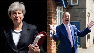 La primera ministra Theresa May y el líder del Partido del Brexit, Nigel Farage