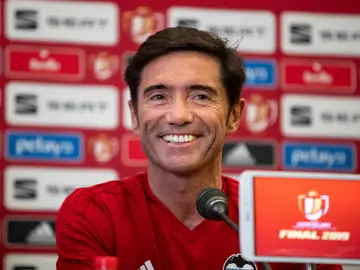 Marcelino, sonriente en rueda de prensa Marcelino, sonriente en rueda de prensa