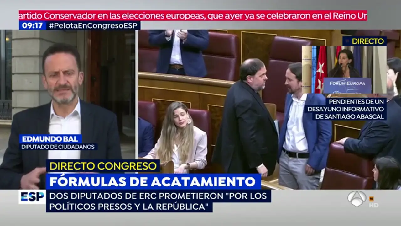 Edmundo Bal, sobre el proceso legal con los políticos presos: "Mientras esto se dilata los españoles seguimos pagándoles el sueldo"