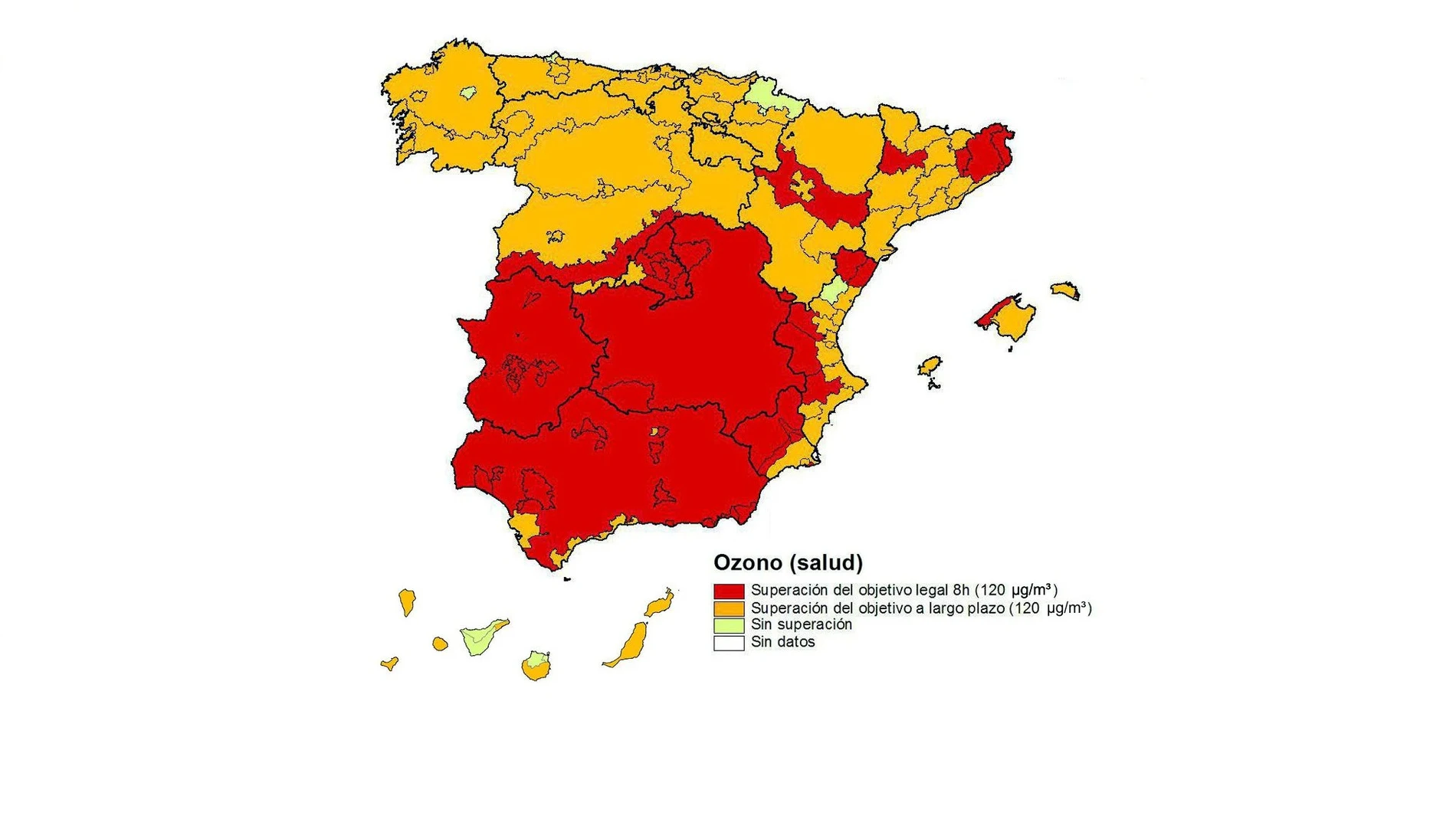 Mapa de la superación de los límites de ozono por comunidades Mapa de la superación de los límites de ozono por comunidades