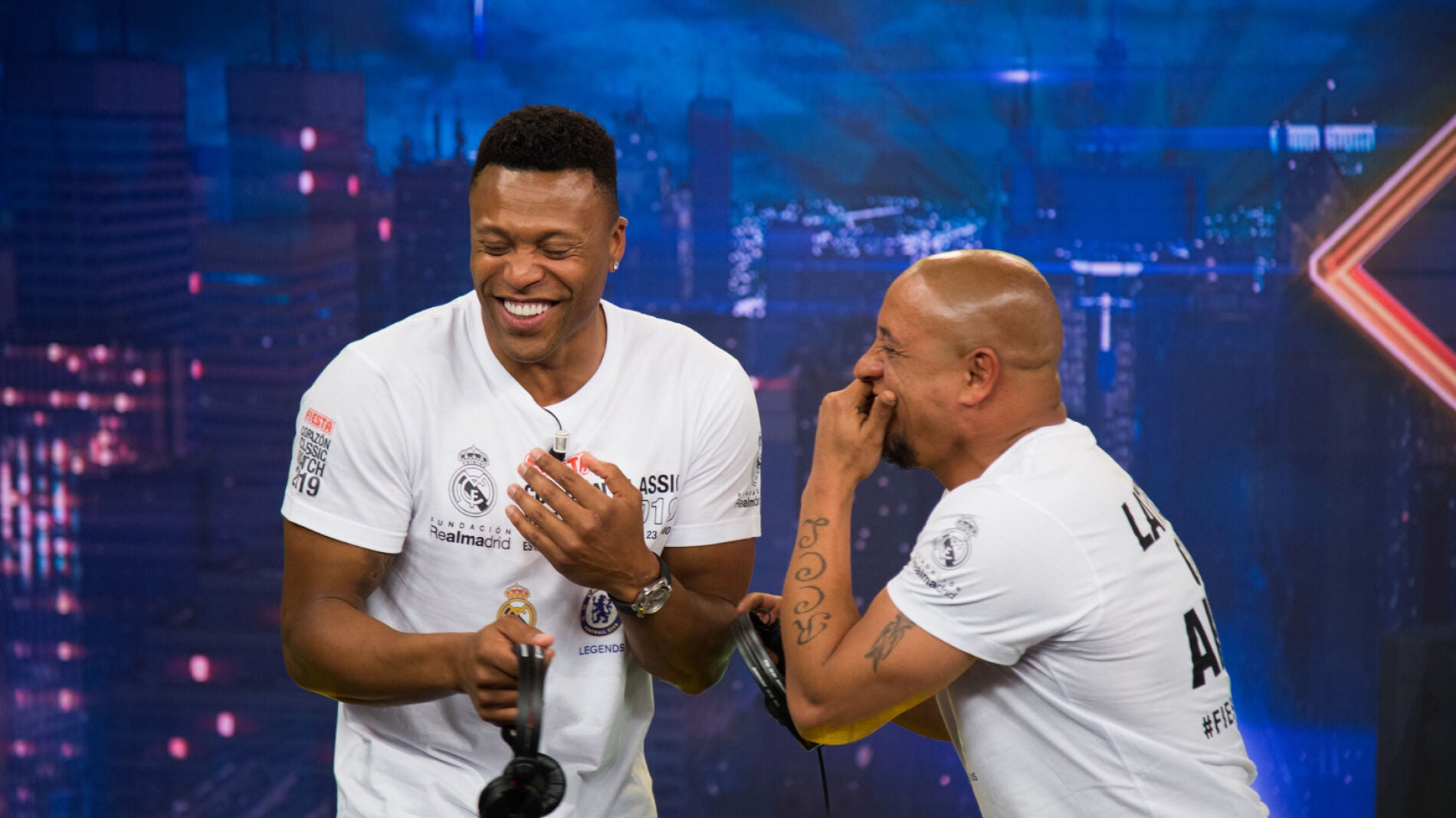 El ataque de risa de Roberto Carlos y Julio Baptista al imitar a Florentino Pérez en 'El Hormiguero 3.0'