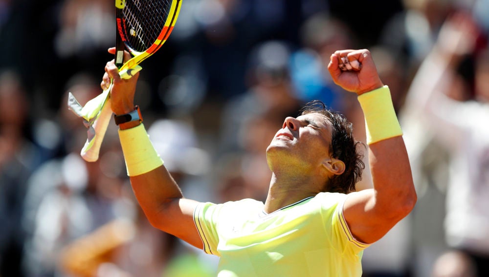 Rafa Nadal celebra su victoria contra Federer