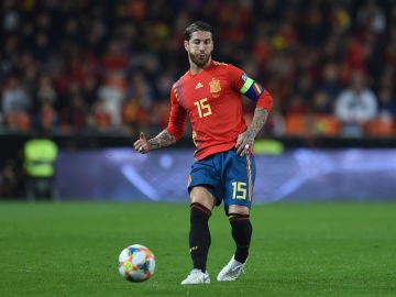 Sergio Ramos, en un partido con la selección española
