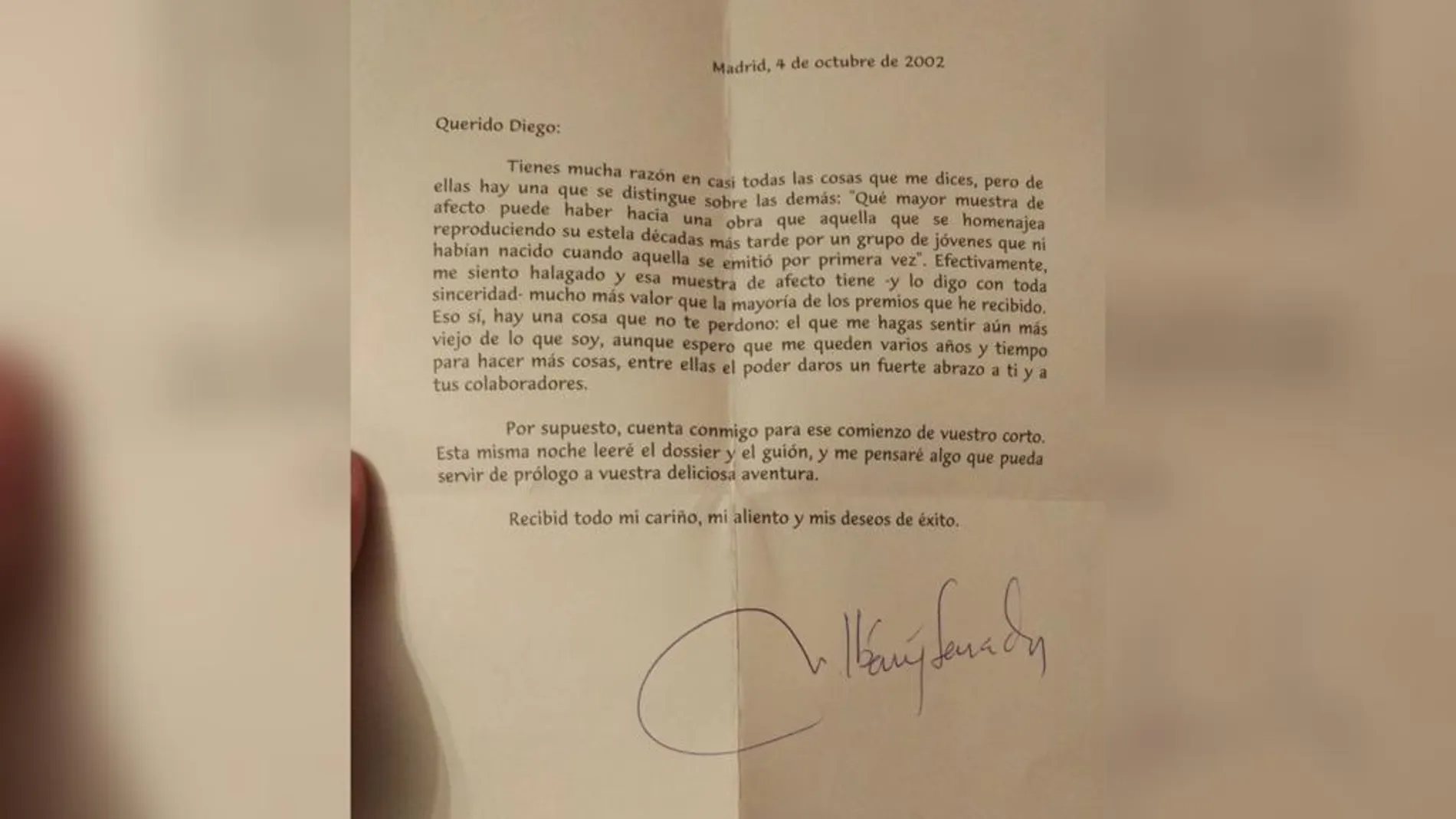 La carta de Chicho Ibáñez a Diego San José La carta de Chicho Ibáñez a Diego San José