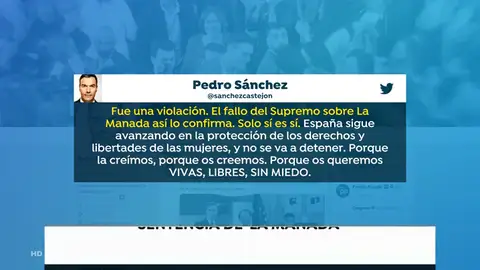Los principales partidos políticos celebran que se eleve la condena a La Manada: "Fue una violación" Los principales partidos políticos celebran que se eleve la condena a La Manada: "Fue una violación"