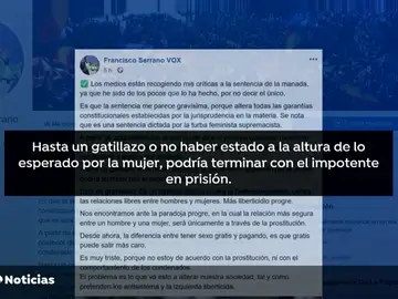 Francisco Serrano, de Vox, vuelve a cargar contra la sentencia de 'La Manada': "Hasta un gatillazo podría terminar con el impotente en prisión" Francisco Serrano, de Vox, vuelve a cargar contra la sentencia de 'La Manada': "Hasta un gatillazo podría terminar con el impotente en prisión"