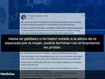Francisco Serrano, de Vox, vuelve a cargar contra la sentencia de 'La Manada': "Hasta un gatillazo podría terminar con el impotente en prisión" Francisco Serrano, de Vox, vuelve a cargar contra la sentencia de 'La Manada': "Hasta un gatillazo podría terminar con el impotente en prisión"
